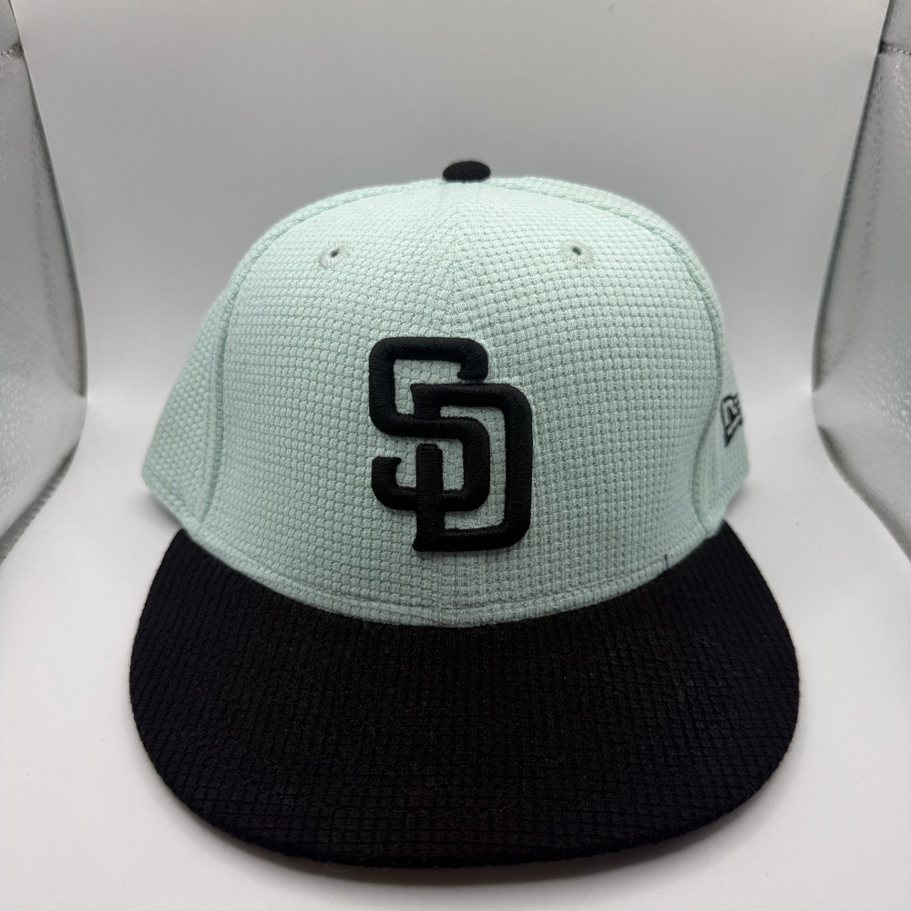 New Era 59FIFTY San Diego Padres Fitted Hat 7 1/4 Mint Green Black Waffle Knit